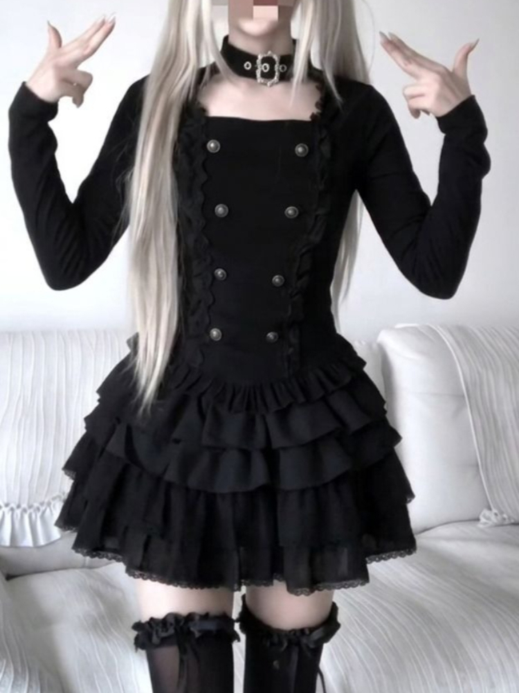 Gothic Harajuku Lolita 2-piece - Elastic Lace Trim 评论和价格